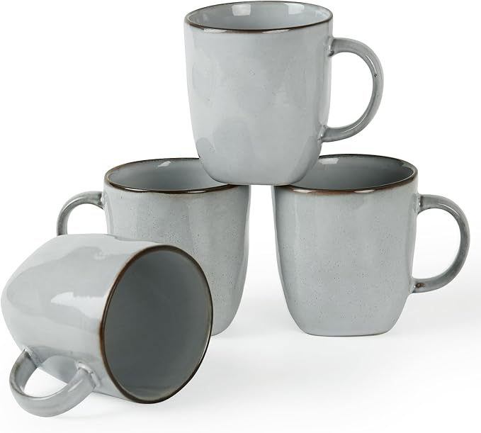 famiware Coffee Mugs Set of 4, Ocean Square 13oz Coffee Cup Set with Handle for Cocoa, Milk, Hot Chocolate, Tea, Water, Stoneware Cups for Kitchen, Microwave and Dishwasher Safe, Grey by Famiware