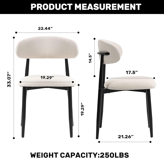 UVV Dining Chairs Set of 4, Metal Kitchen Chairs with Modern Fabric Upholstered for Dining Room, Beige - Image 9