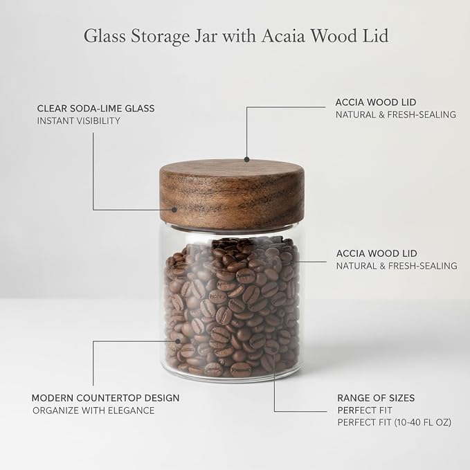 Clear Glass Storage Jar with Acacia Wood Lid - Kitchen Canister for Pantry Organization, Countertop Display, and Dry Food Storage - Image 4