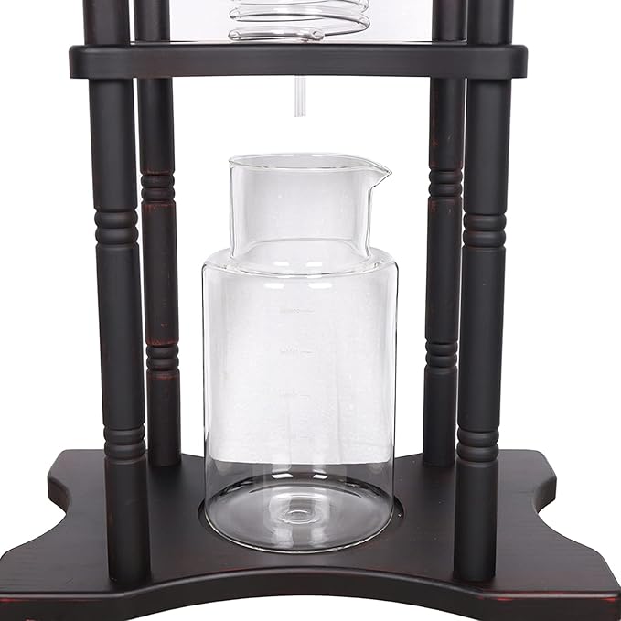 Cold Brew Maker Tower Iced Coffee Maker 2500ml Vertical Japanese Style Glass Container and Wood Stand 25 Cups With Slow Drip Technology and Bamboo Straight Frame for Home Office Drip Coffee Maker
