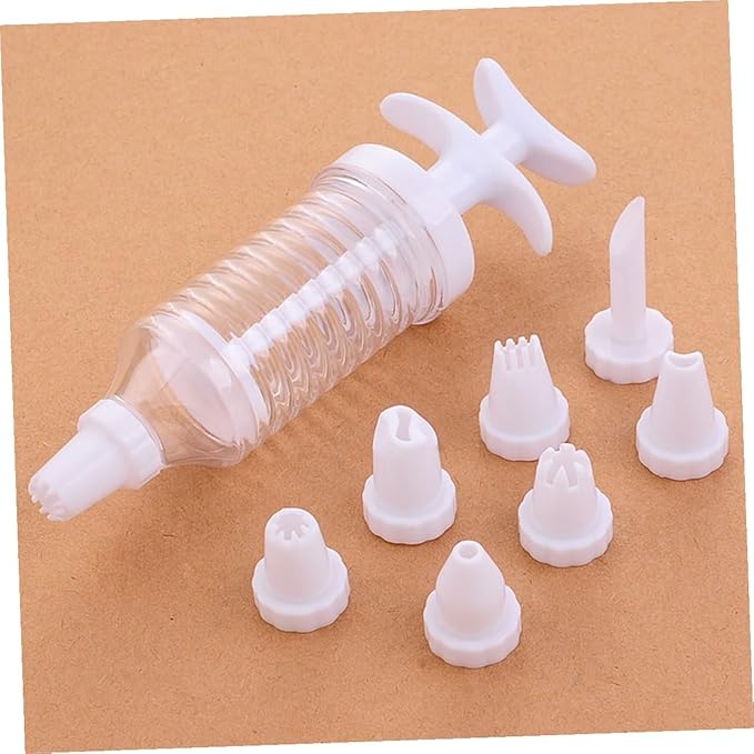 Reusable Cake Decorating Piping Syringe with Detachable Tips One-handed Cream Injector Baking Kit for Dessert and Cookie Decoration