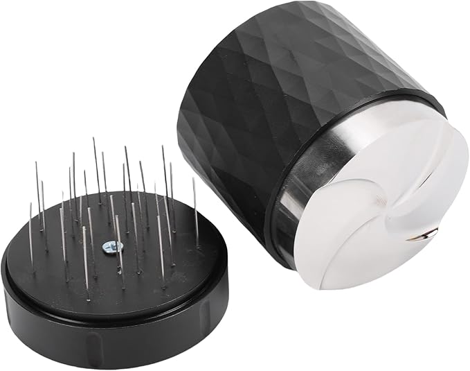 58mm Coffee Distributor Tamper - Gravity Distribution Tool & Coffee Leveler, with Stainless Steel Base & Wooden Lid