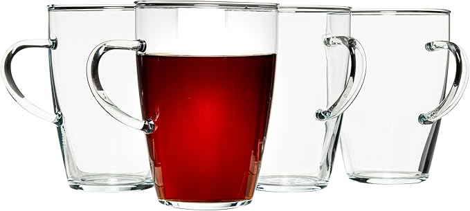 Simax Glass Coffee Mugs Set of 4 - 13.5 Oz Borosilicate Mugs for Hot Beverages, Tea, With Handles - Clear