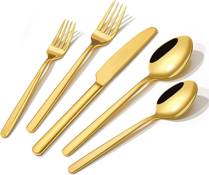 KINGSTONE Gold Silverware Set, 40 Piece Flatware Cutlery Set for 8, 18/10 Stainless Steel Silverware Mirror Polished Dishwasher Safe for Home, Restaurant, Wedding, Party(Gold, 40 pieces for 8) by KINGSTONE