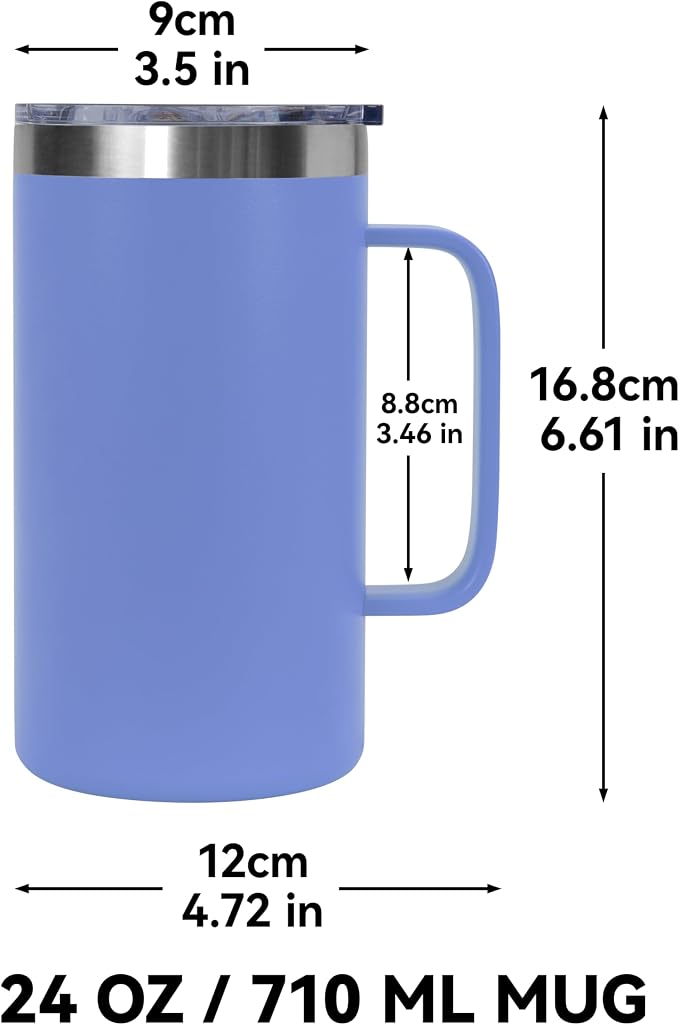 DOMICARE 24oz Mug with Handle and Lid, Stainless Steel Coffee Mug, Travel Mug with Handle, Double Wall Vacuum Coffee Tumbler, Reusable Insulated Cup, Blue, Pack 4 - Image 4