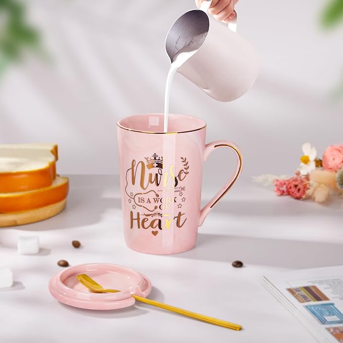 Nurse Gifts for Women, Funny Nurse Mug with Gold Print, Nurses Week Retirement Graduation Appreciation Present, School Nursing Student RN Practitioner, 14oz Pink Marbled Ceramic Cup, Nice Gift Boxed | Nurses Week, Retirement, Graduation, Appreciation, ... - Image 4