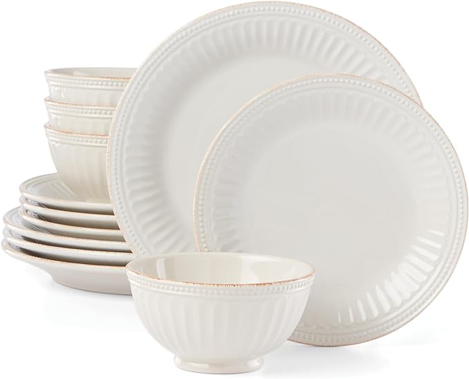 Lenox French Perle Groove 12-Piece Plate & Bowl Set, 23.05 LB, White by Lenox