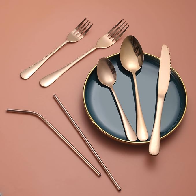 56 Pieces Mirror Rose Gold Silverware Service for 8 Flatware Set Stainless Steel Utensils Cutlery Set Dishwasher Safe - Image 5