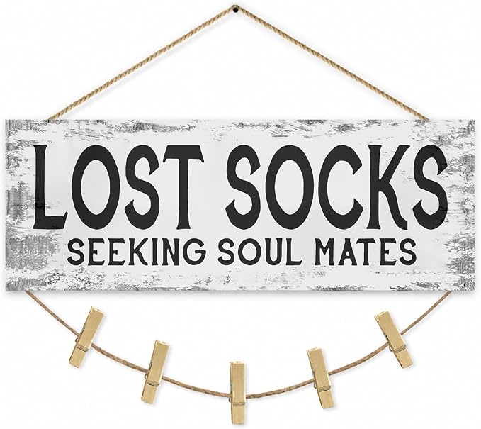 Laundry Sign Wall Decor, Lost Socks Laundry Sign, Rustic Sign Wall Art for Washroom, Bathroom Lost Socks Decorative 6"x14.5" by 1KINGO