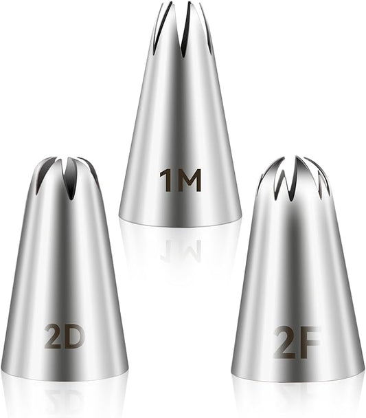 3pcs 1M 2D 2F Cake Piping Tips, Decorating Supplies, Nozzles for Buttercream, Icing, Birthday Cakes, Cupcakes - Baking Tools for DIY Art