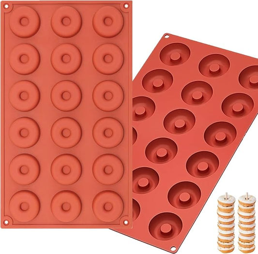 2pcs Silicone Mold for Mini Donut, 18 Cavities Donut Molds Home Reusable Donut Baking Pan Tray, Red, LK-18CA-DONUT