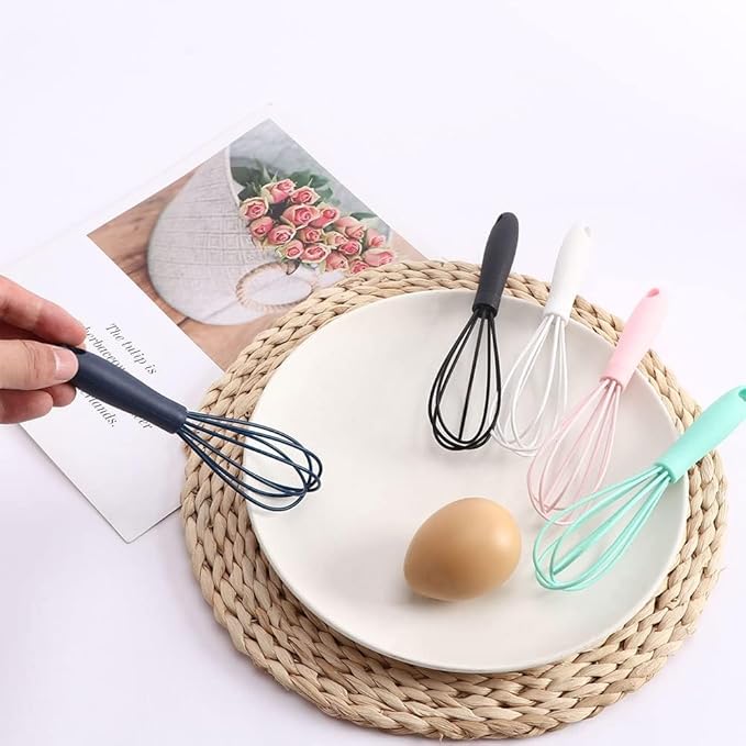 1Pc Black Mini Silicone Non-Stick Whisk, Milk and Egg Beater Blender, Hand Egg Mixer, Kitchen Whisks for Cooking, Baking, Mixing, Stirring, 6.7inch
