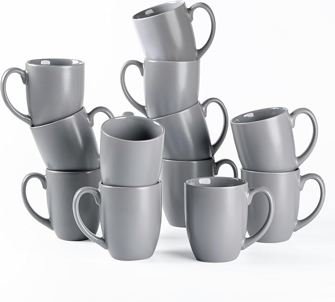 AmorArc 12 OZ Coffee Mugs, Matte Gray Coffee Cups with Large Handle for Man, Woman, Ceramic Coffee Mugs Set of 12 for Latte/Cappuccino/Cocoa/Milk, Dishwasher & Microwave Safe by AmorArc