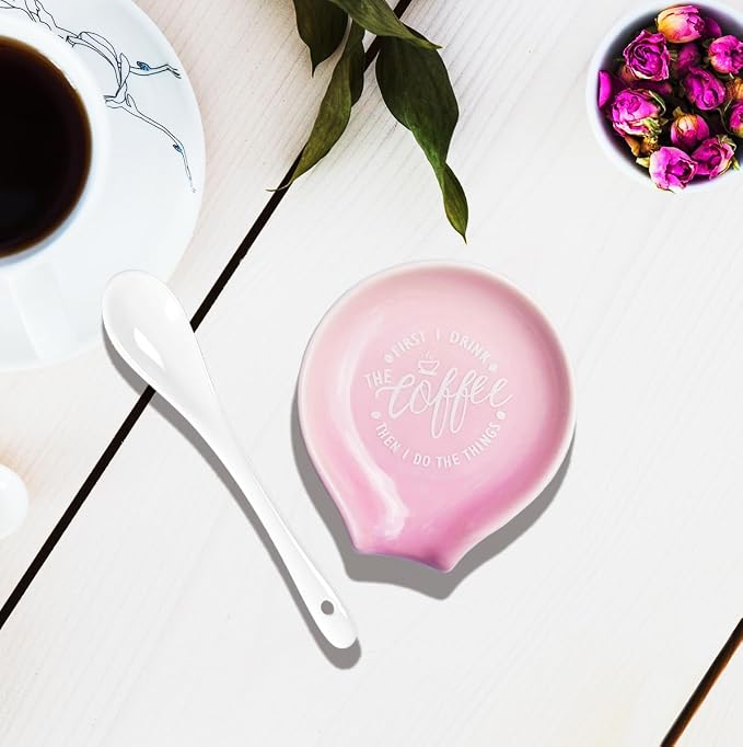 Funny Coffee Quote First I Drink The Coffee Then I Do The Things Ceramic Spoon Holder-Light Purple Coffee Spoon Rest -Cafe Station Bar Accessories - Image 5