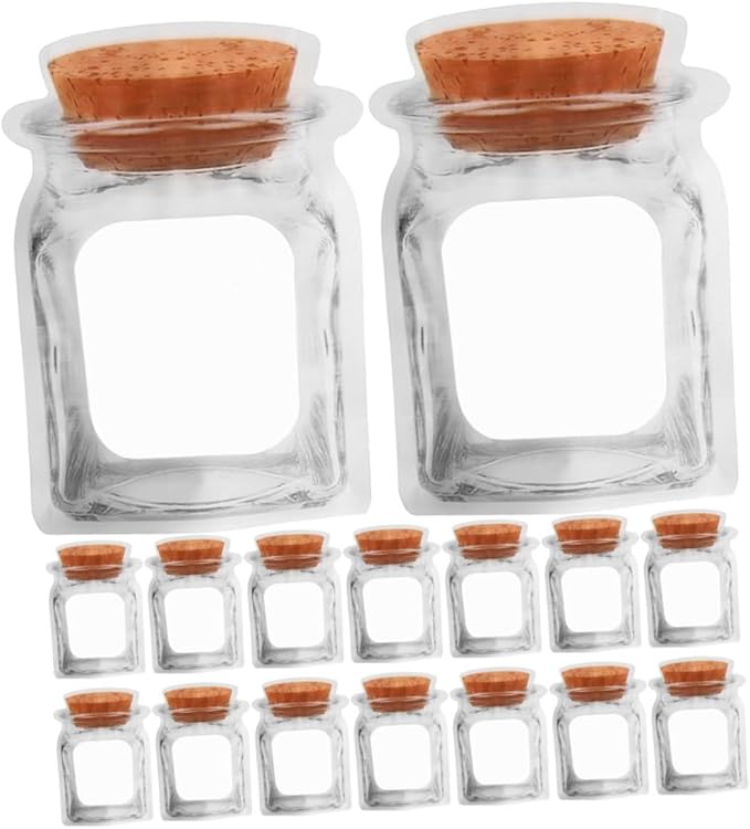 minkissy 50pcs Self-sealing Snack Wrapping Pouches Cute Reusable Jar Bags for Baked Goods Cookies and Candy Stand Storage Bags Unique Cork Bottle Design by minkissy