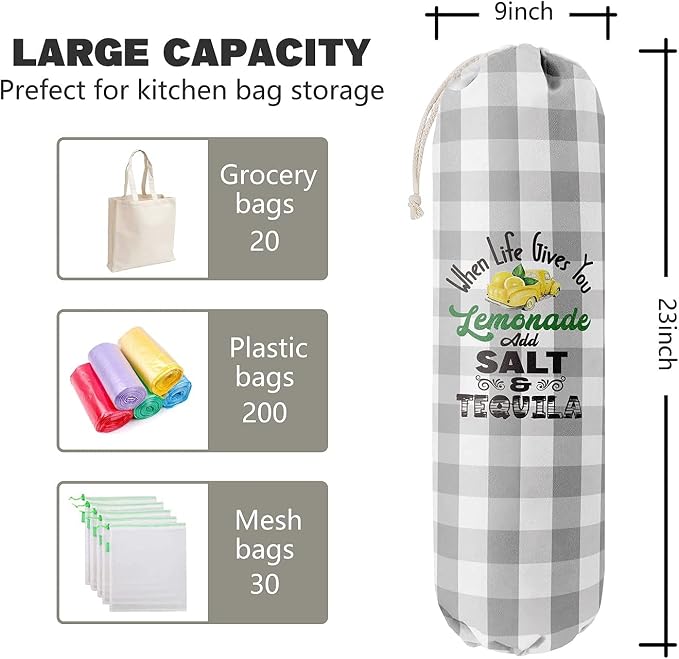 Grocery Bags Holder Organizer for Shopping Bags，Wall Mount Plastic Bags Storage Container Dispensers，Lemons Add Sal, Gift for Women Mother Grandmother Friend - Image 2