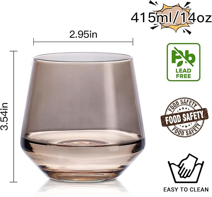Stemless Wine Glasses Set 6【Colored Wine Glasses Stemless】 Multi Color Short Tumbler【14oz】 Colored Glassware for Wine or Soft Drinks,Unique Wine Gifts for Women Birthday Wedding - Image 4