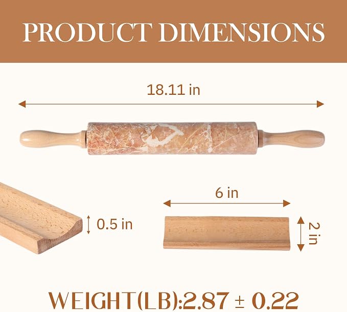 Marble Rolling Pin, Non-Stick Polished Dough Roller, Pasta, Dumpling, Ravioli, Fondant,Pie Crust, Kitchen Baking Pastry Tools Red Marble - Image 2