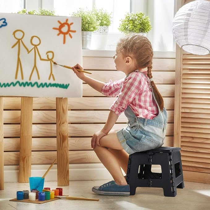 ACSTEP Folding Step Stool 9 Inch, Non-Slip Foldable Stools for Kids, Black | Heavy Duty Collapsible Foot Stool, Lightweight, Holds 300 lb for Toddler/Adults Kitchen Bathroom Bedroom Outdoor, with Handle - Image 2