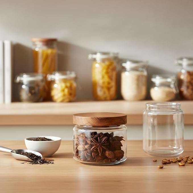 Clear Glass Storage Jar with Acacia Wood Lid for Pantry Organization - High Borosilicate Kitchen Canister - Image 2