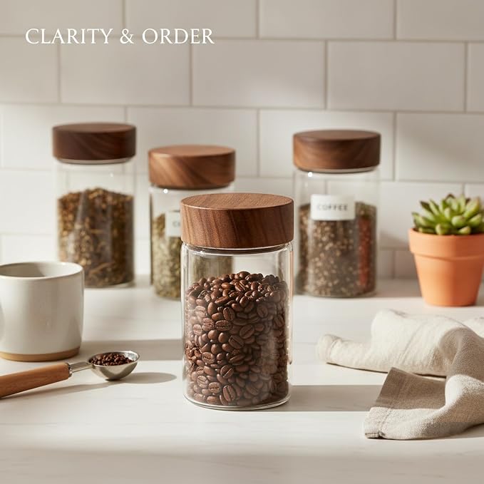 Clear Glass Storage Jar with Acacia Wood Lid - Kitchen Canister for Pantry Organization, Countertop Display, and Dry Food Storage - Image 2