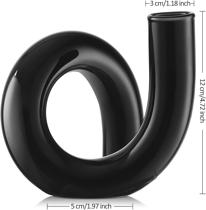 Joeyan Handmade Small Black Glass Flower Vase,Decorative Geometric Glass Bud Vase for Modern Home Centerpieces Living Room Office,4.72" Abstract Vase for Single Flower and Dry Flowers - Image 3