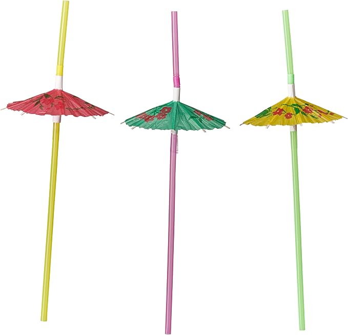 Comfy Package [50 Count] Umbrella Straws, Flexible Plastic Cocktail Straws - Assorted Colors Swizzle Sticks - Fancy Mini Umbrella Drinking Straws for Hawaiian Beach Cocktail Luau Party Decor - Image 2