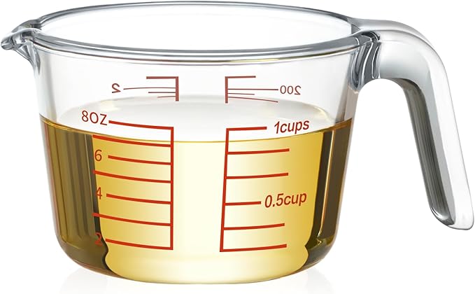 NUTRIUPS High Borosilicate 1Cup Glass Measuring Cup, Glass Measuring Beaker with Multiple Measurement Scales, Easy to Read (1 CUP)