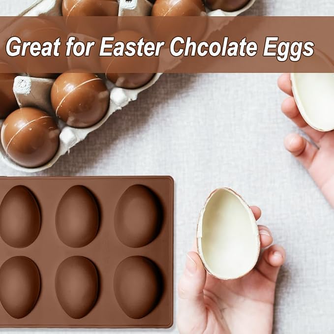 3 Pack 3D Easter Egg Silicone Molds, 8 Cavity Egg Shape Non-stick Baking Molds Tray DIY Baking Tool for Easter Chocolate Cake Dessert Muffin Mousse Pastry Handmade Soap Crayons(Brown) - Image 4