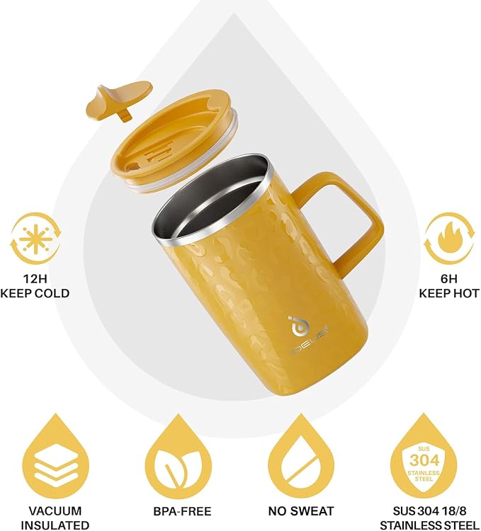 Ideus 16 oz Insulated Stainless Steel Coffee Mug with Lid, Leopard Honey | Perfect for home, office, or daily use| Easy to clean wide mouth| Sweat-proof| On the go - Image 2