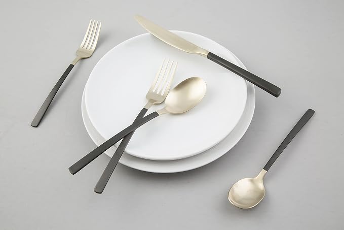 Cambridge Silversmiths Beacon Flatware Set, 18/0 Stainless Steel, Dishwasher Safe, Flatware Collection, Black Champagne Satin, 20-Piece, Service for 4 - Image 4