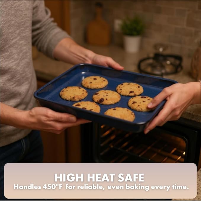 Emeril Lagasse Large Stoneware Baking Sheet – Non Stick Stoneware Cookie Sheet & Baking Tray, Oven Safe Baking Trays for Oven, Ceramic Sheet Pan, 15.75" - Image 4