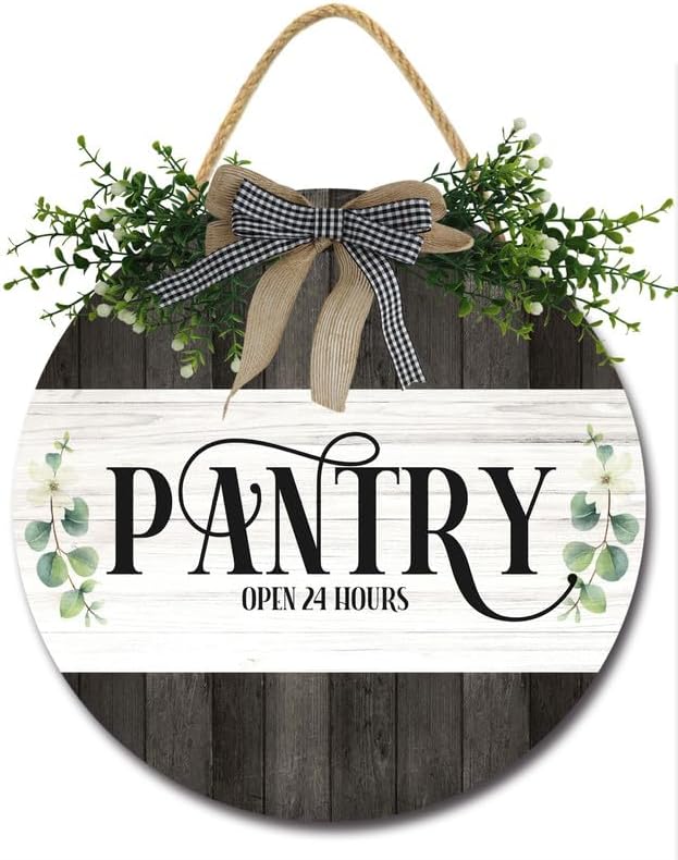 Bidesign Pantry Open 24 HoursWall Decor For Door Farmhouse Rustic Hanging Wooden Pantry Room Wall Art Sign For Home Kitchen Pantry Cabinet Decor Kitchen Decorations, 12inches by Bidesign