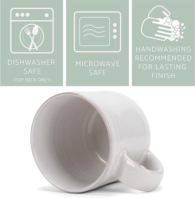 Elanze Designs Glossy Reactive Glaze Large 17 Fluid Ounce Everyday Kitchen Food Grade Ceramic Stoneware Coffee Mug Cup with Comfort Curved Handles, Set of 4, Classic White - Image 4