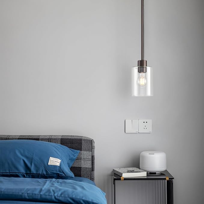 Oil Rubbed Bronze Pendant Lights Kitchen Island - Clear Glass Pendant Light Fixture Multiple Stems Rods 3 Units 12 Inch 3 Units 4 Inch (1 Pack Oil Rubbed Bronze Downrod) - Image 6