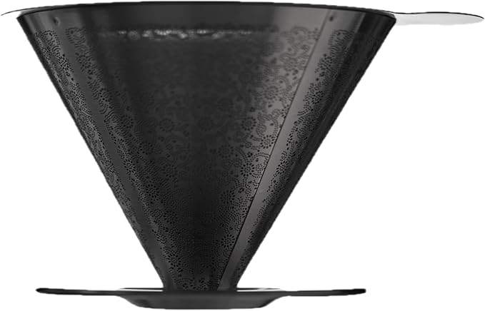 ATHIA Golden Reusable Coffee Filter, Stainless Steel Pour Over Dripper with Laser-etched Mesh Cone, Eco-friendly Paperless Design, Fits Most Mugs, Carafes & Hario Brewers (Golden, Flower Carving)