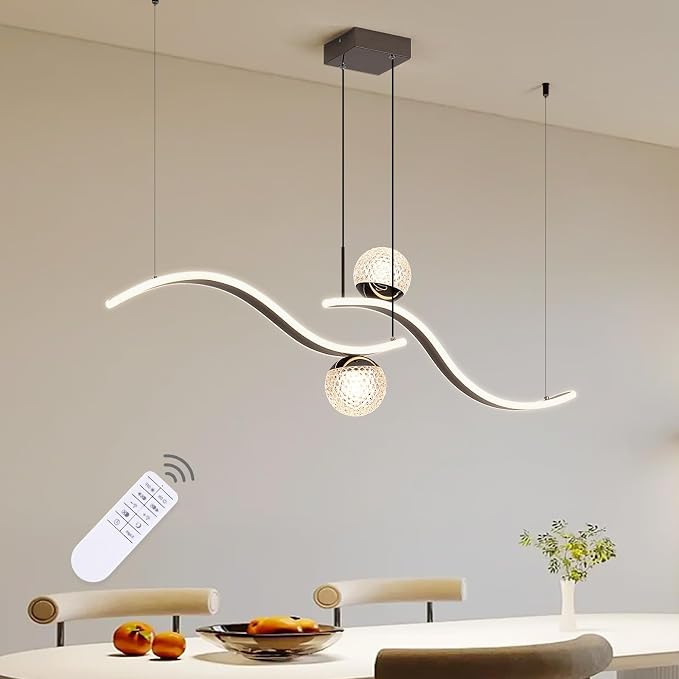 ORANOOR Modern LED Globe Pendant Light, 39inch Dimmable Hanging Chandeliers | 2-Wave Black LED Chandelier Kitchen Pendant Lighting Over Island Dining Room Light Fixtures Ceiling Hanging Over Table,2-Bulb by ORANOOR