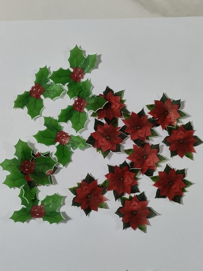 Edible Christmas Flowers Christmas Leaf Cake Decor 35 Piece Mix - Image 4