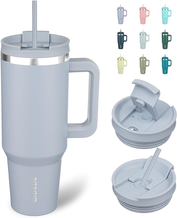 BJPKPK 40 oz Insulated Tumbler with Handle & Straw, Stainless Steel | Double Wall Vacuum Insulation, Leak Proof, BPA Free, Dishwasher Safe, Cupholder Friendly, Travel & Outdoor, Modern Blue by BJPKPK