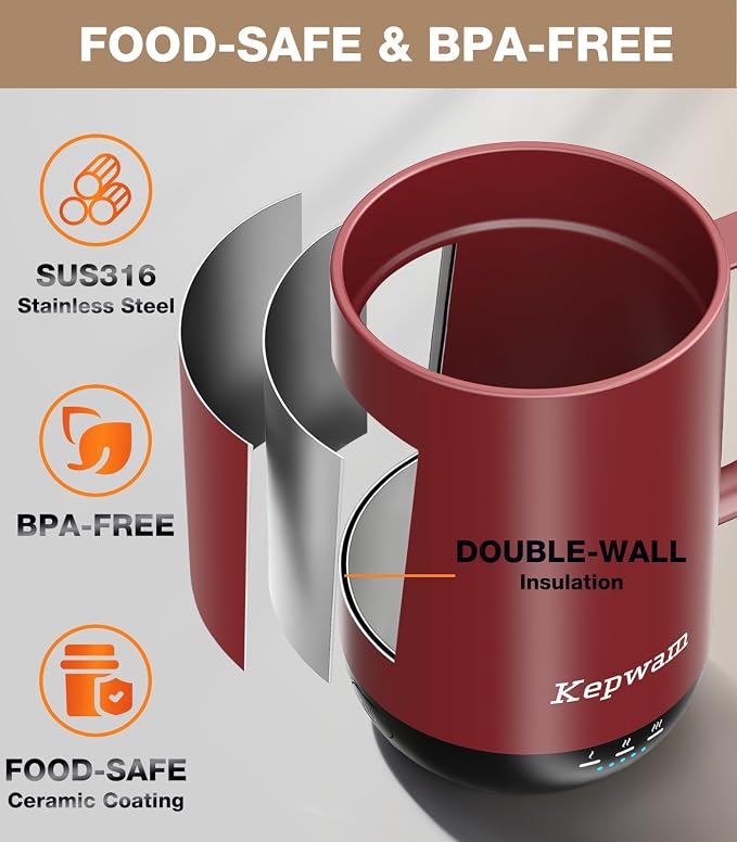 Kepwam Self-Heating Coffee Mug T1, 16oz Rechargeable Heated Coffee Mug, Smart Coffee Warmer Mug with App-Controlled,Advanced Temperature-Controlled Heating Coffee Gifts for Women Men Coffee Lover - Image 5