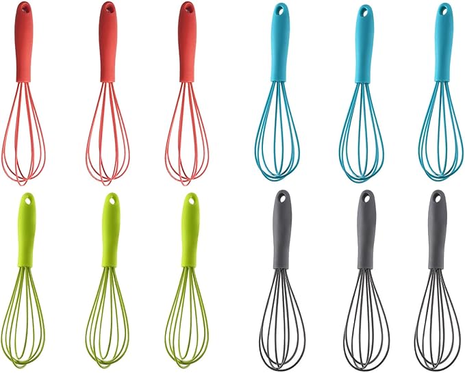 Mini Silicone Whisk, 12-Pack Portable Egg Whisk, Small Whisks For Cooking, Manual Handheld Milk Frothers, Household Egg Blender Silicone Whisks For Cooking (12PCS-Mix)