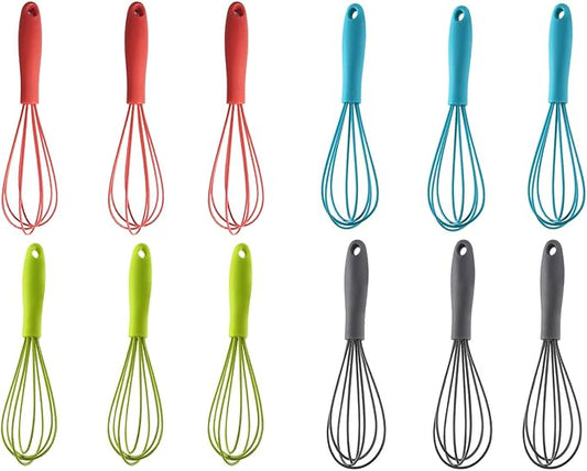 Mini Silicone Whisk, 12-Pack Portable Egg Whisk, Small Whisks For Cooking, Manual Handheld Milk Frothers, Household Egg Blender Silicone Whisks For Cooking (12PCS-Mix)