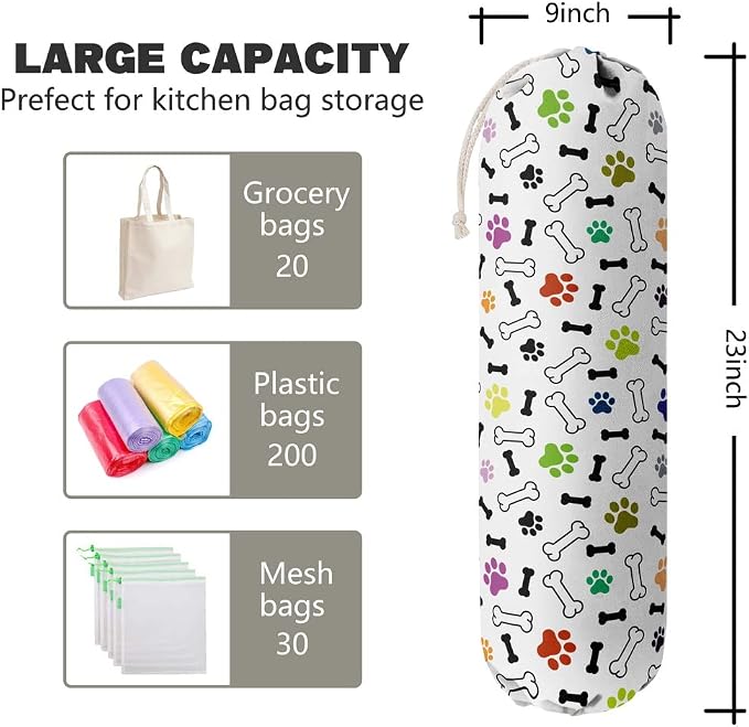 Dog Pattern Grocery Bags Holder & Organizer - Wall Mount Plastic Bags Storage Dispensers - Perfect For Shopping, Kitchen, Home & Gifts - Image 2