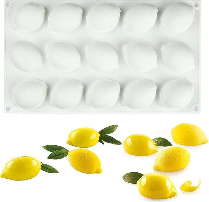 Lemons Shape Silicone Chocolate Mold for Baking Mousse Cake, 3D Silicone Baking Mold for Pastry Candy Cake Decoration (15-Cavity)