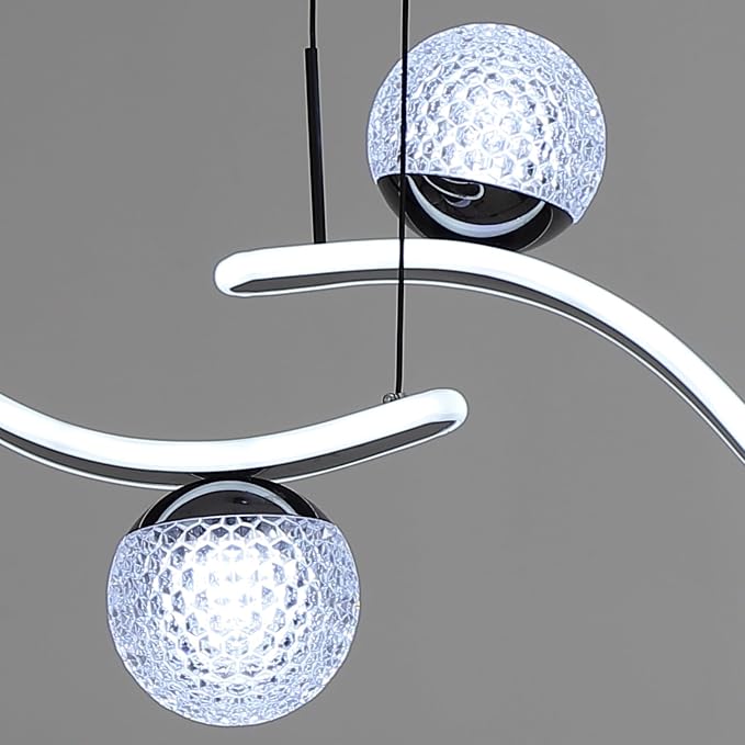 ORANOOR Modern LED Globe Pendant Light, 39inch Dimmable Hanging Chandeliers | 2-Wave Black LED Chandelier Kitchen Pendant Lighting Over Island Dining Room Light Fixtures Ceiling Hanging Over Table,2-Bulb - Image 6