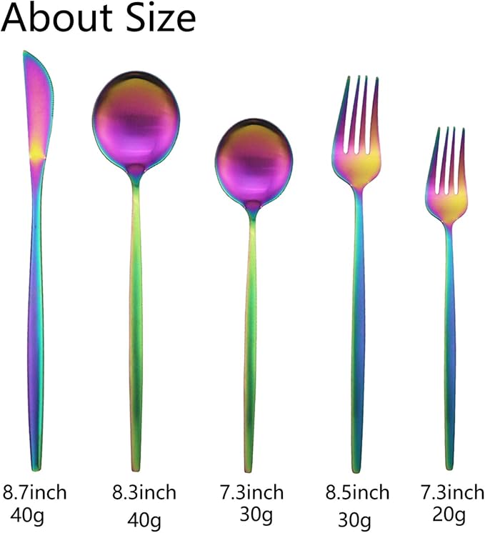 JASHII Flatware Silverware Set Stainless Steel Satin Finish Cutlery Set Service for 6, 30-Piece Spoons And Forks Kitchen Utensil Set, Dishwasher Safe (Matte Rainbow) - Image 3