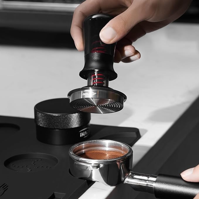 IKAPE 58.3MM Semi-Transparent Espresso Coffee Tamper, Premium Barista Coffee Tamper with Calibrated Spring Loaded, 100% Flat Stainless Steel Base Tamper for Espresso Machine(New Upgrade)