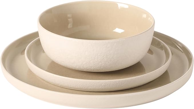 Gibson Elite Tahoe Sunset 12-Piece Reactive Stoneware Dinnerware Set – Matte Exterior & Shiny Interior Plates and Bowls, Durable Everyday Dish Set, Microwave & Dishwasher Safe - Taupe - Image 7