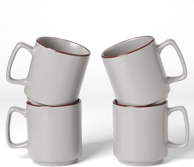 famiware Coffee Mugs Set of 4, Nebula 14oz Coffee Mugs, Ceramic Cup Set with Handle for Latte, Tea, Milk, Cappuccino, Cocoa, Light Gray by Famiware