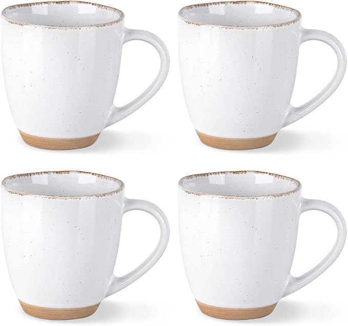 AmorArc 12oz Ceramic Coffee Mugs set of 4, Stylish Coffee Mugs with Rustic Terracotta Underside for Latte/Cappuccino/Milk/Cocoa, Dishwasher&Microwave Safe, White by AmorArc